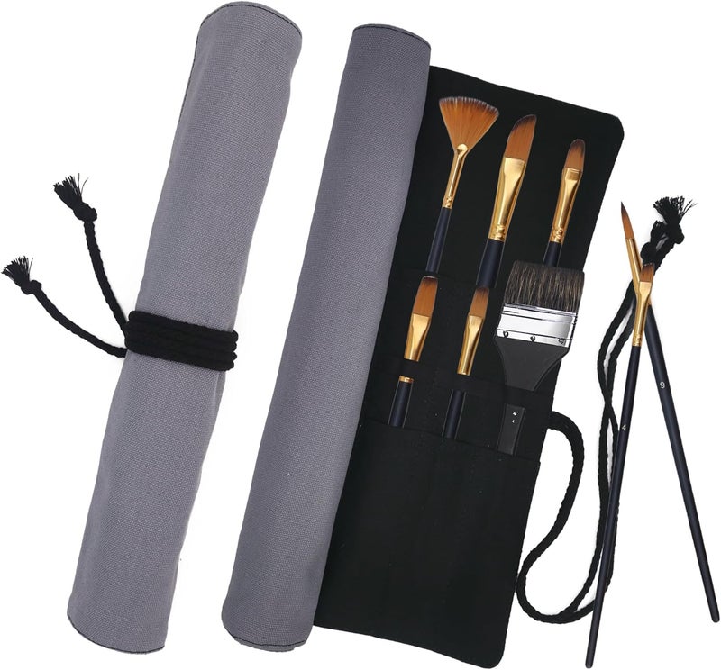 Funny live Paint Brush Holder Art Supplies, Artist Brush Holder & Art Supply Storage Organizer Roll-Up Case Bag, Protect Acrylic Oil Watercolor Paintbrushes (Grey-20 Slot Pockets) - Image 1